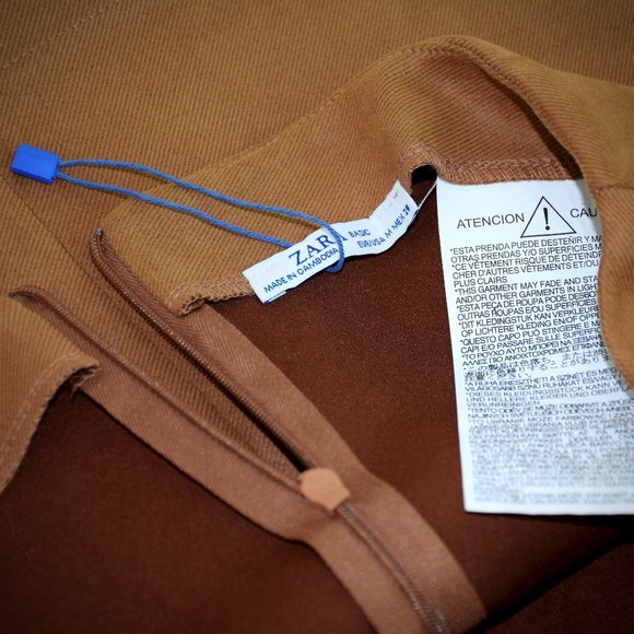 Zara Brown Retro Mini A-line Skirt M Front Pockets Concealed Back Zip Unlined - Picture 6 of 7